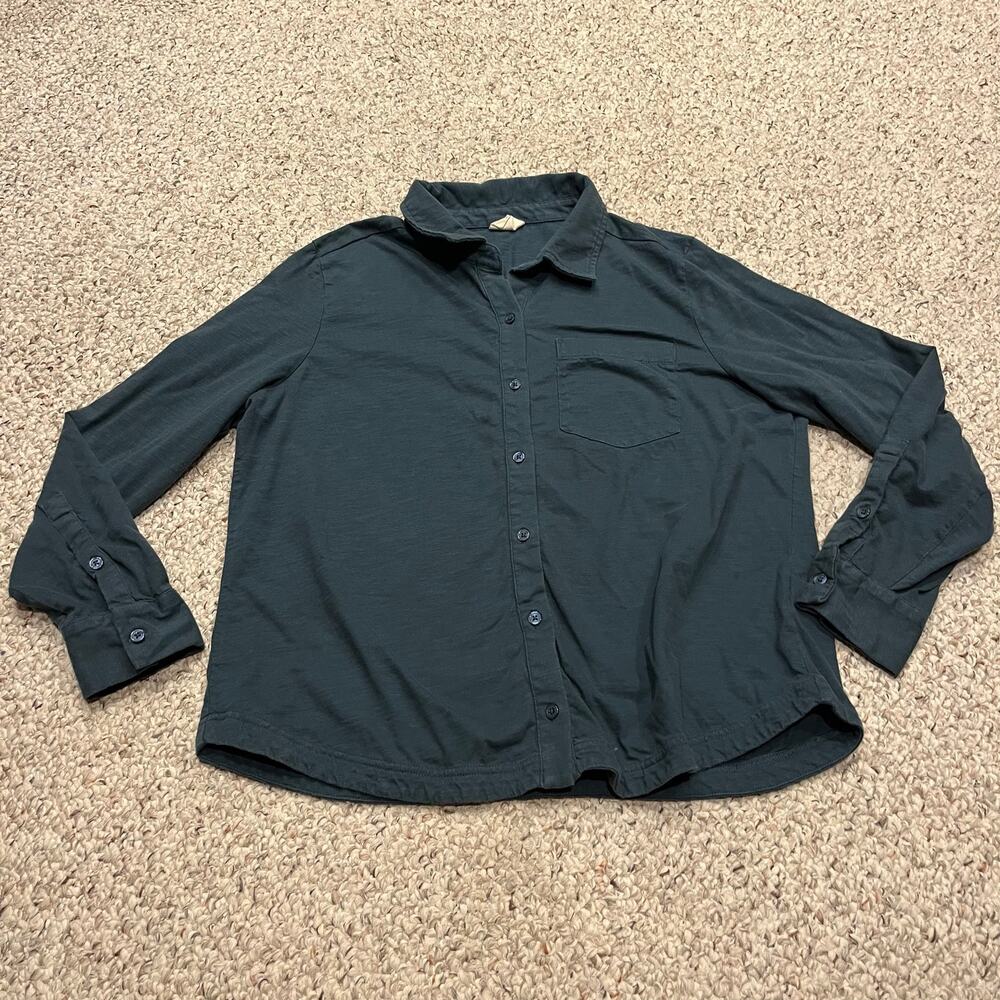 Pact Organic Cotton Long Sleeve Button Down Shirt L Green Classic Preppy